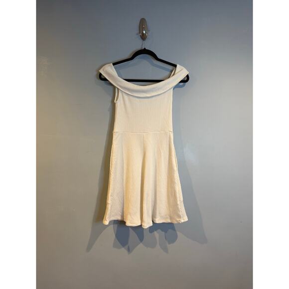 FP Beach by Free People Off-Shoulder Ribbed Knit Dress Ivory Size M - Picture 2 of 4